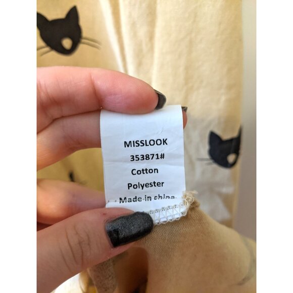 Miss Look Womens V Neck Cat Print T Shirt Dress Beige Summer Casual Comfy Sz L - Picture 9 of 9